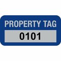 Lustre-Cal Property ID Label PROPERTY TAG5 Alum Dark Blue 1.50in x 0.75in  Serialized 0101-0200, 100PK 253769Ma1Bd0101